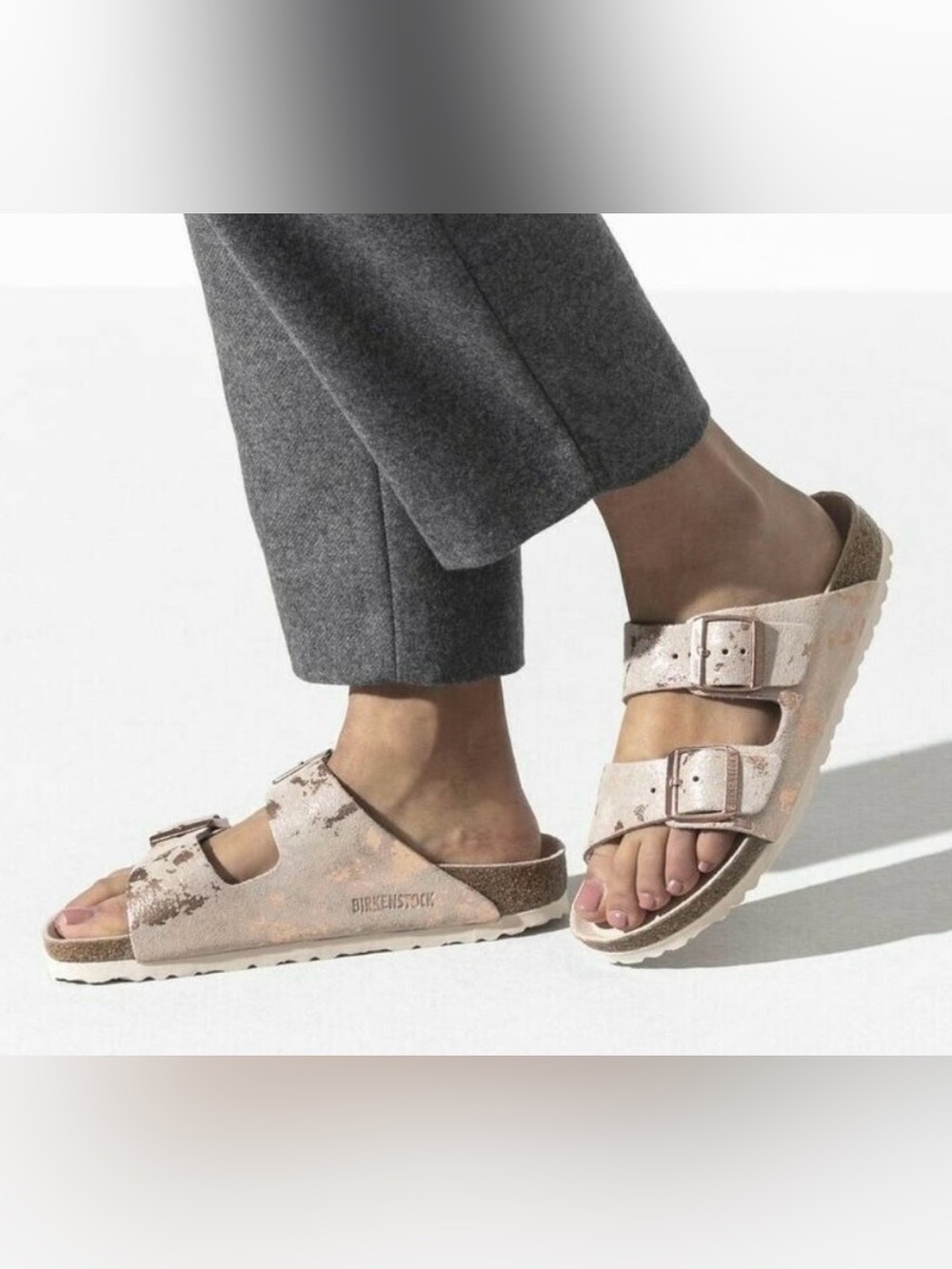 Birkenstock Arizona Metallic Suede Sandals in Rose - Picture 2 of 11